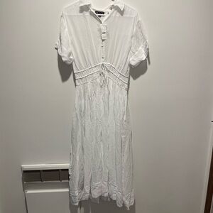 J. Crew Elena Chiffon Midi Shirt Dress Buttoned Tie Front Sundress White Size 8